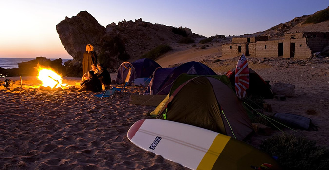 Camping on the beach in Morocco.